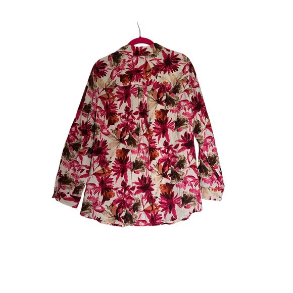 Chico's Womens Pink Floral Collared Button Up Roll Tab Sleeve Size 1 US M Bright - Picture 3 of 6